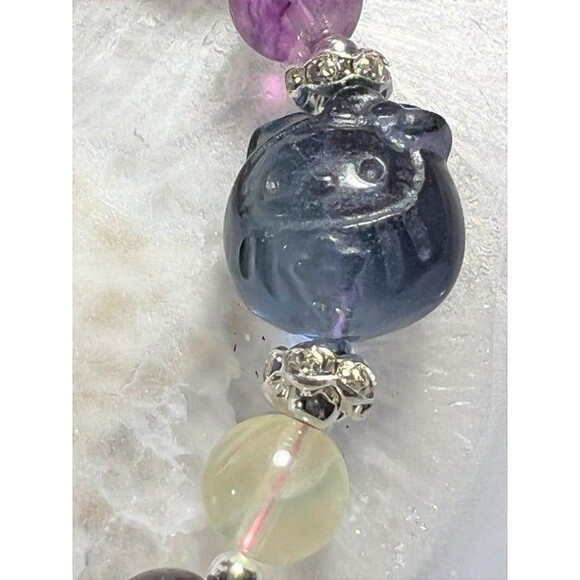 Beautiful Fluorite Bracelet with Hello Kitty and adjustable slide - Picture 2 of 4